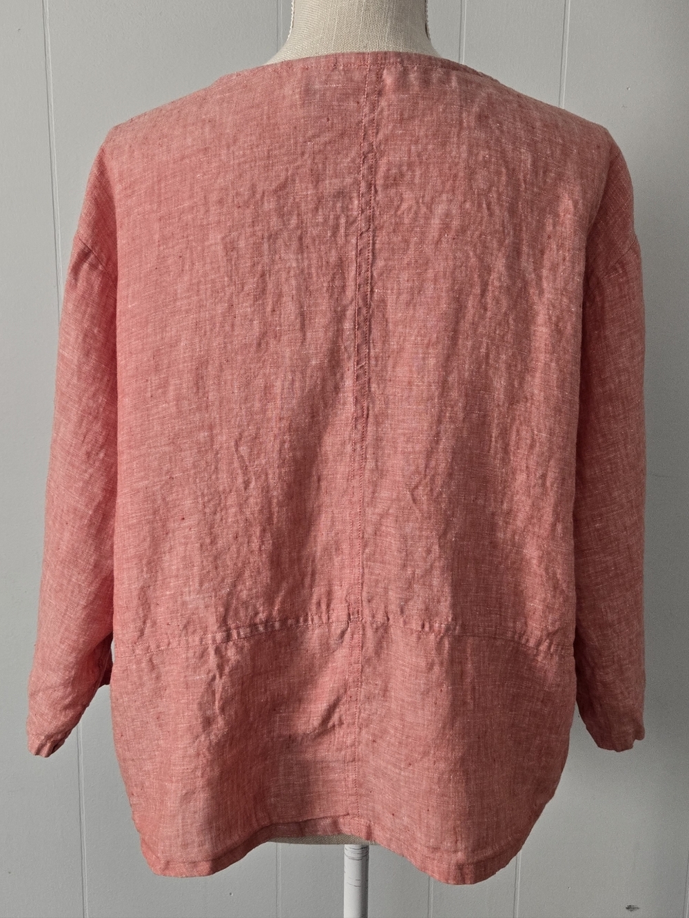 Sigrid Olsen Coral-Pink Linen Button-Front Blouse - Picture 3 of 6